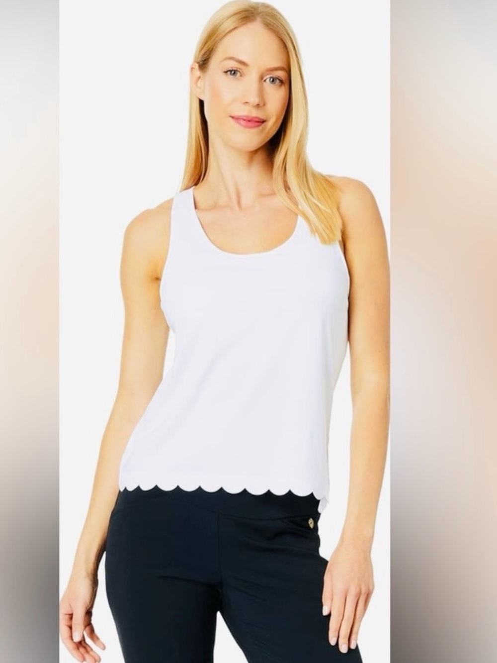 Lilly Pullitzer Claralee Scallop Bra Racerback Top UPF 50+ Resort White Large